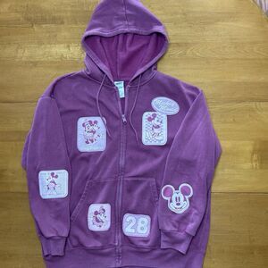 Disney Mickey & Minnie Women's Red Multi Patch Full Zip Hoodie Size L